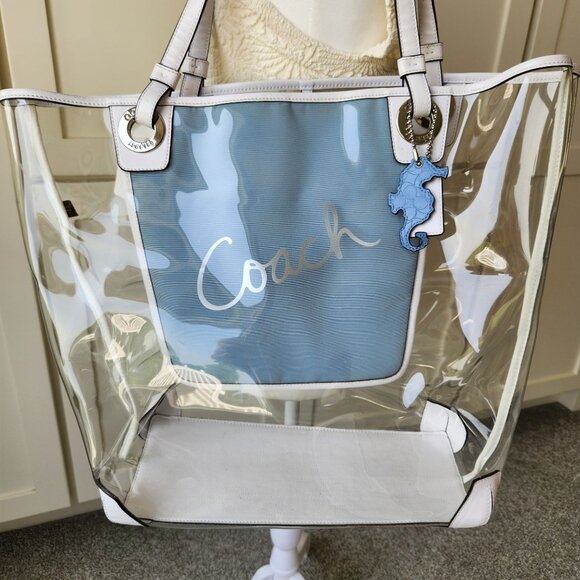 Coach Clear Beach Shoulder Tote Bag Crab Seahorse Summer Vacation Travel Cute - Picture 1 of 15